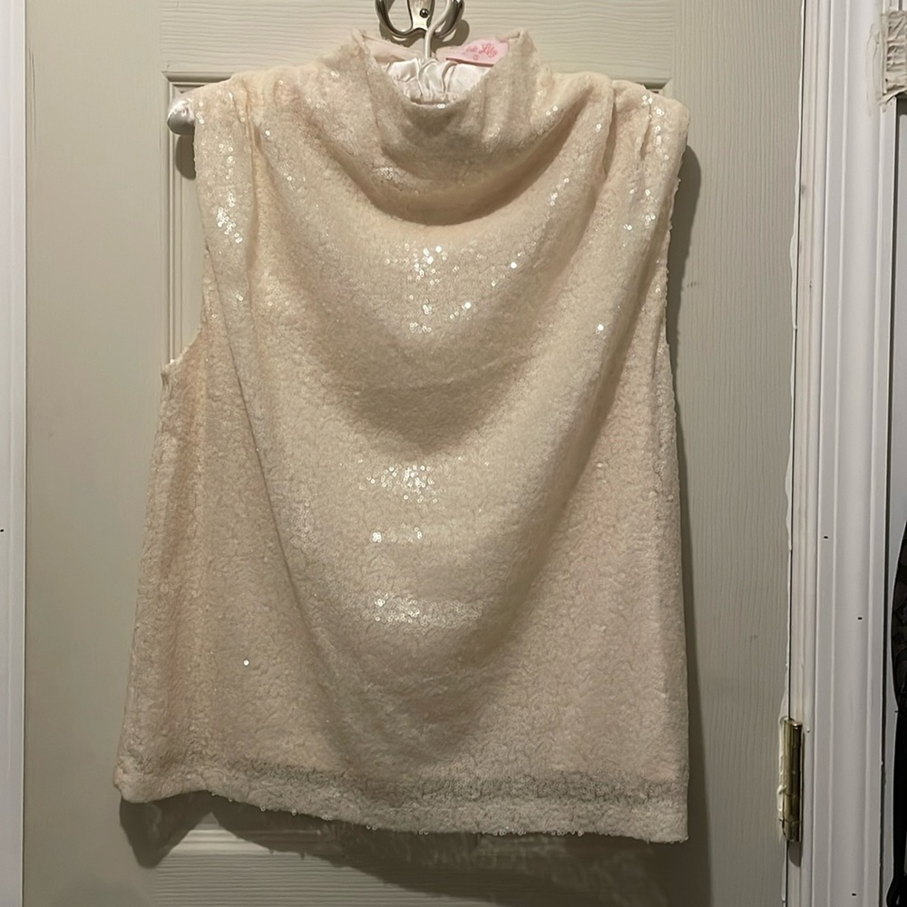 Cream Sparkle Mock Neck Tank